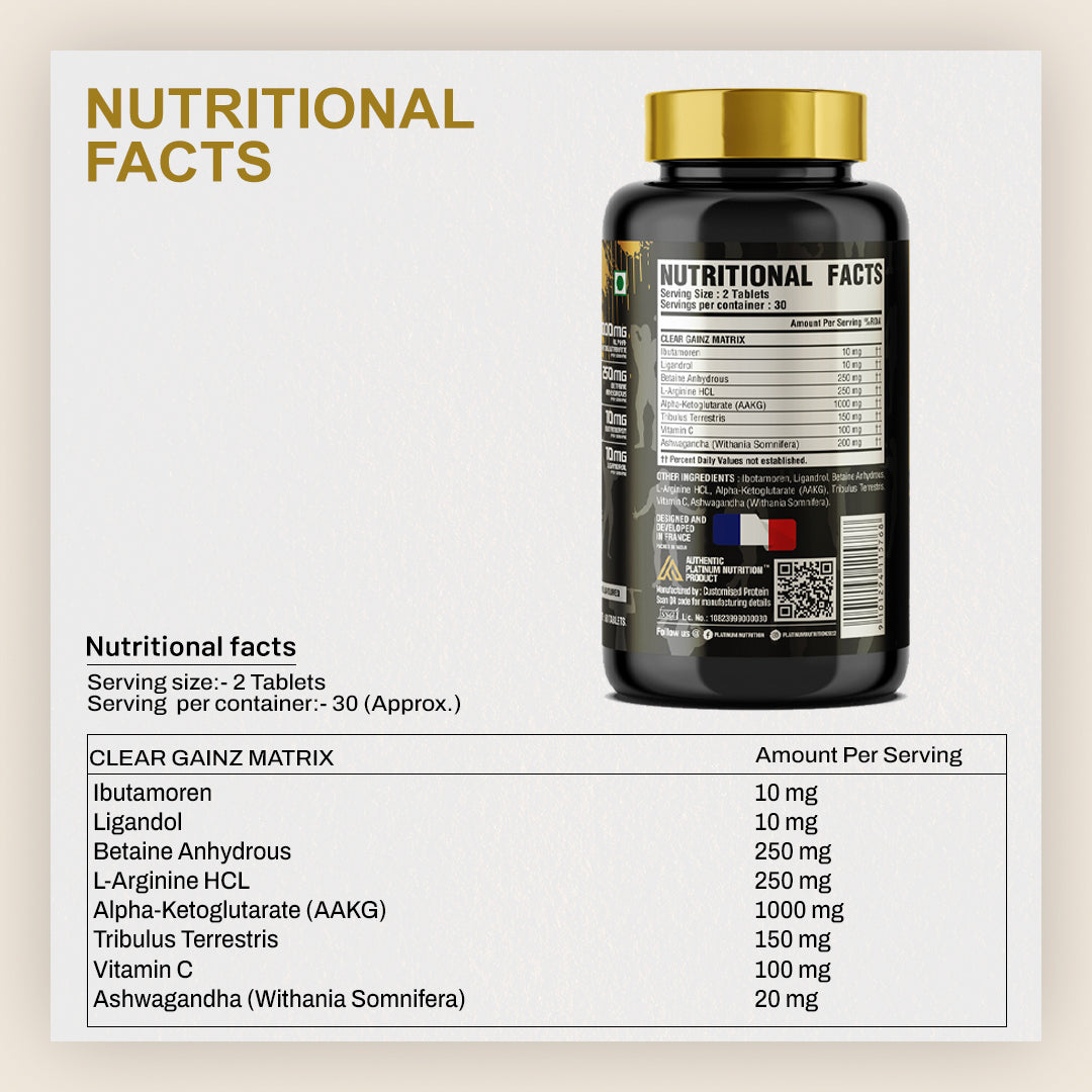 Platinum Nutrition Clear Gainz size gaining tablet