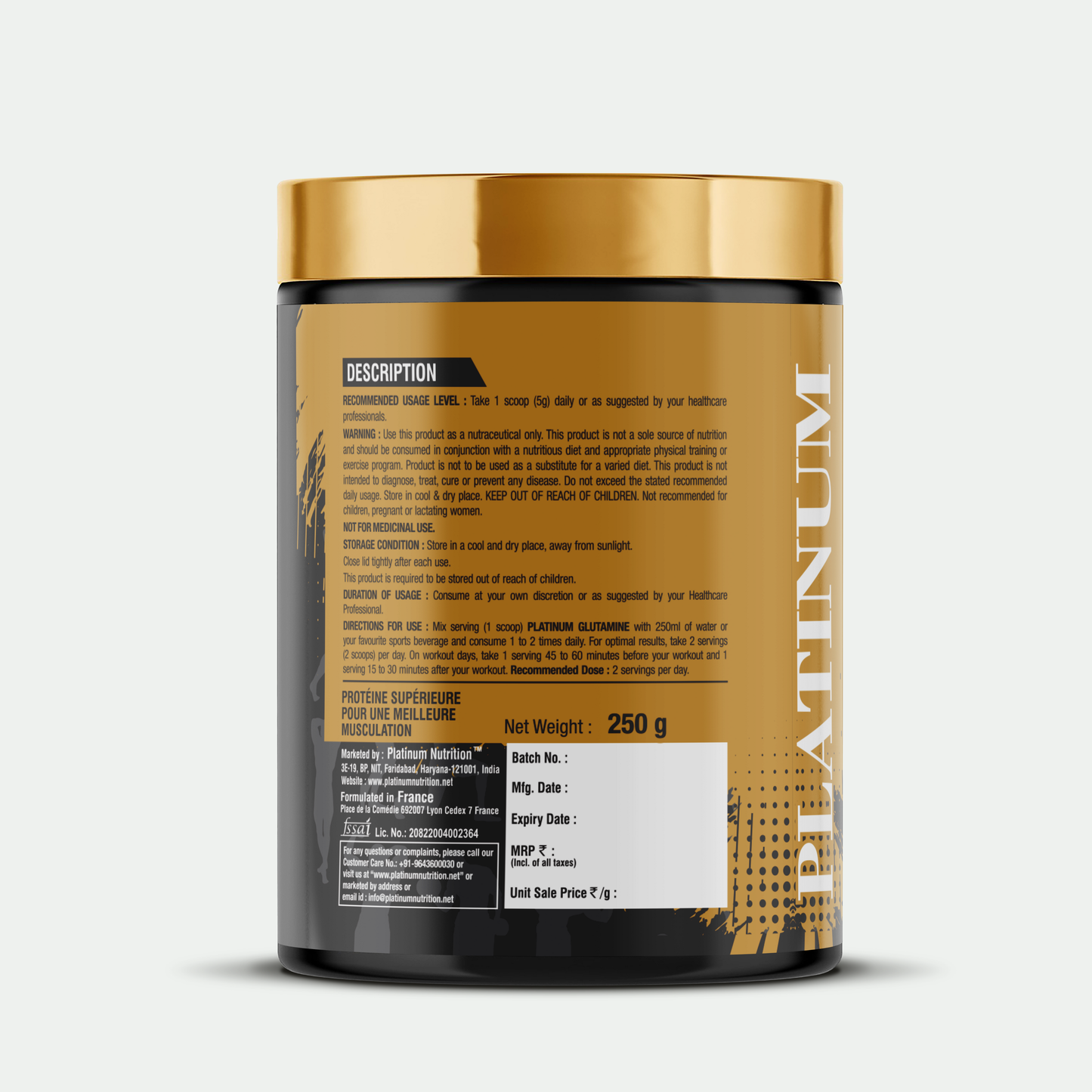 Platinum Glutamine (Unflavored) 250g