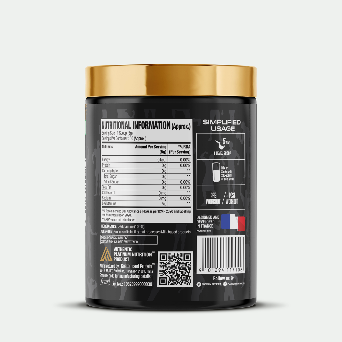 Platinum Glutamine (Unflavored) 250g