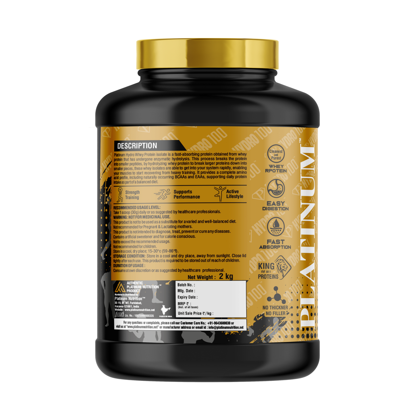 Platinum Nutrition Hydro100 - Pure and Clean Hydrolyzed Whey Isolate